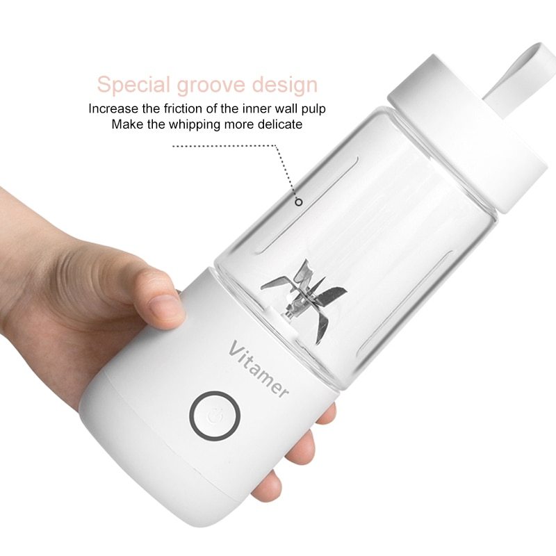 Vitamer rechargeable personal blender in white with special groove design held in hand