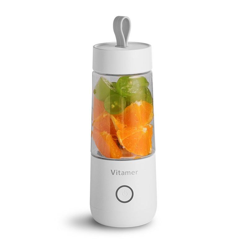 Vitamer rechargeable personal blender in white with fresh fruit inside for smoothies